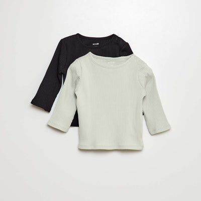 Pack de 2 camisetas lisas de canalé de manga larga AZUL