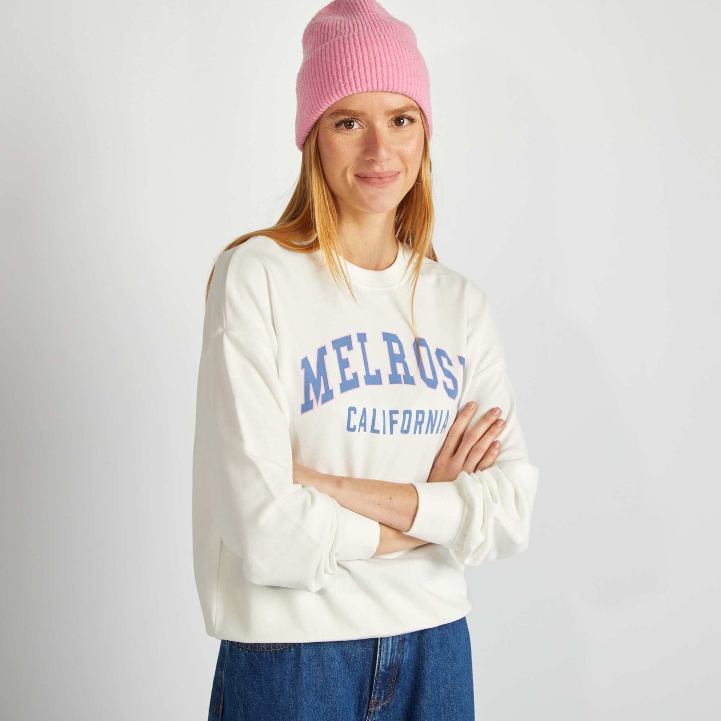 Buzo estampada con cuello redondo BLANCO