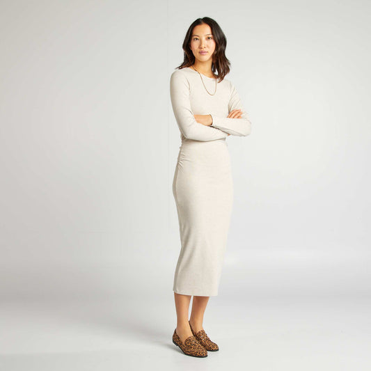 Vestido tipo sweater de punto BEIGE