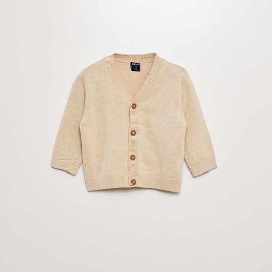 Chaqueta de punto con cuello de pico BEIGE