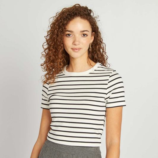 Camiseta marinera de algodón elástico BLANCO