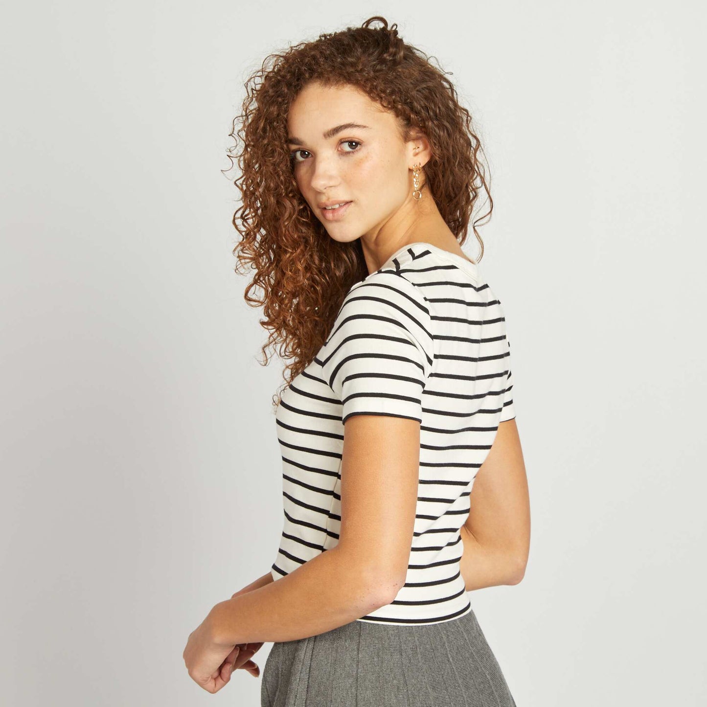 Camiseta marinera de algodón elástico BLANCO