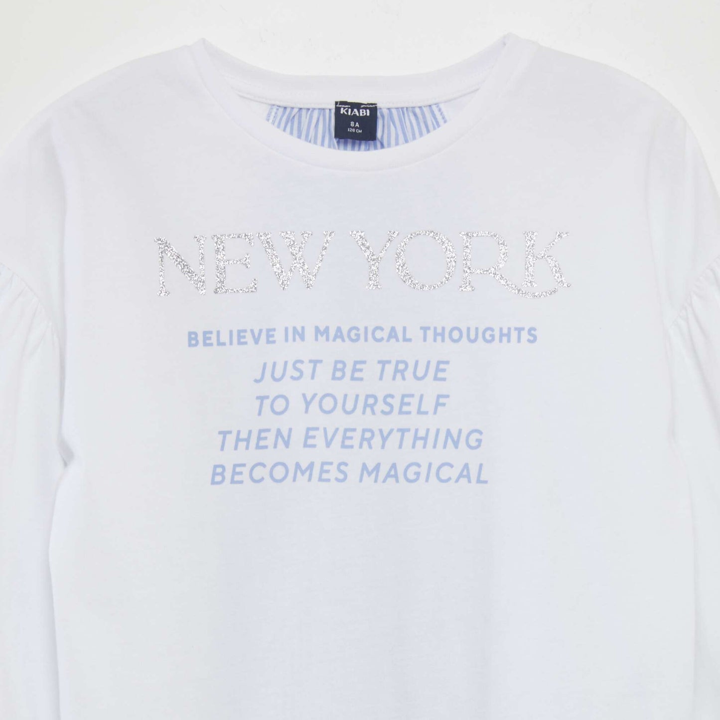 Camiseta 'New York' con detalle de popelina BLANCO