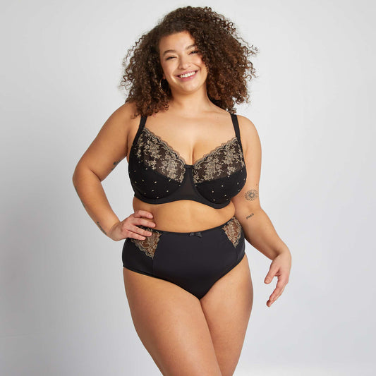 Braguita de microfibra con bordados NEGRO