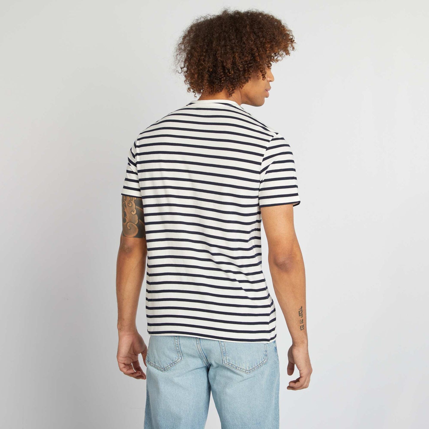 Camiseta de rayas de manga corta con cuello redondo BLANCO