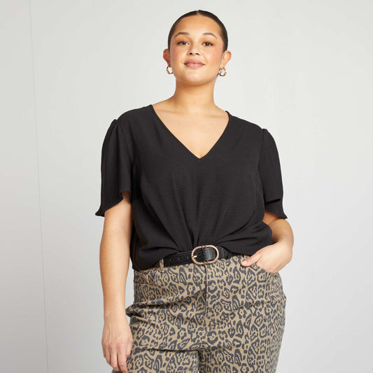 Blusa lisa de manga corta NEGRO