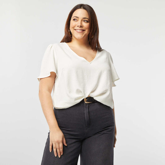 Blusa lisa de manga corta BLANCO