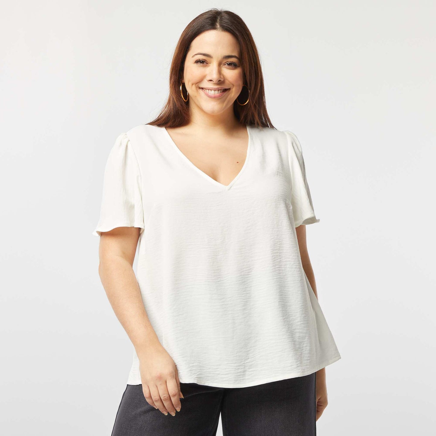 Blusa lisa de manga corta BLANCO