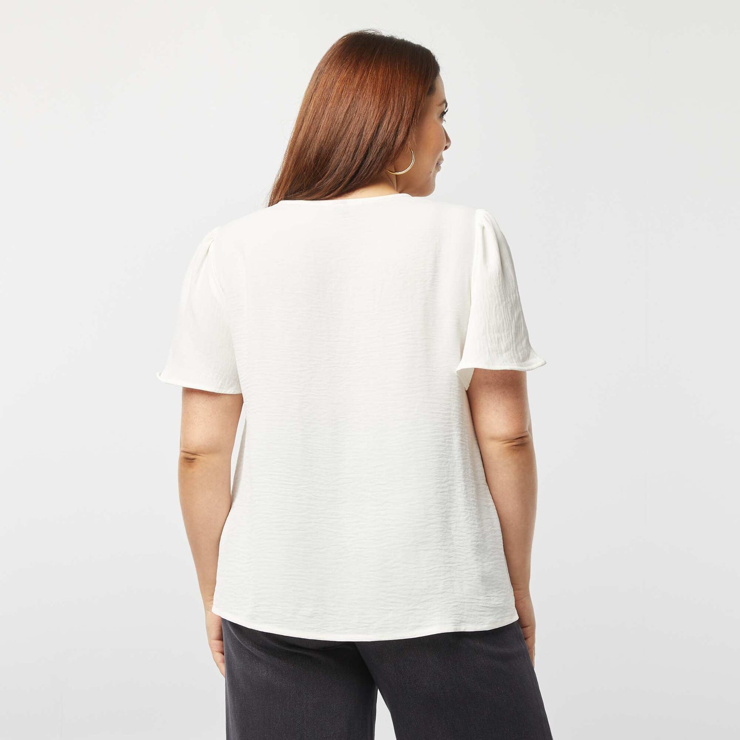 Blusa lisa de manga corta BLANCO
