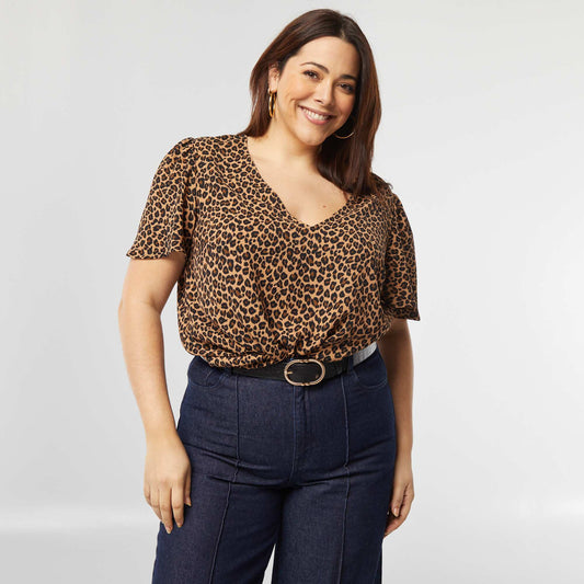 Blusa lisa de manga corta BEIGE