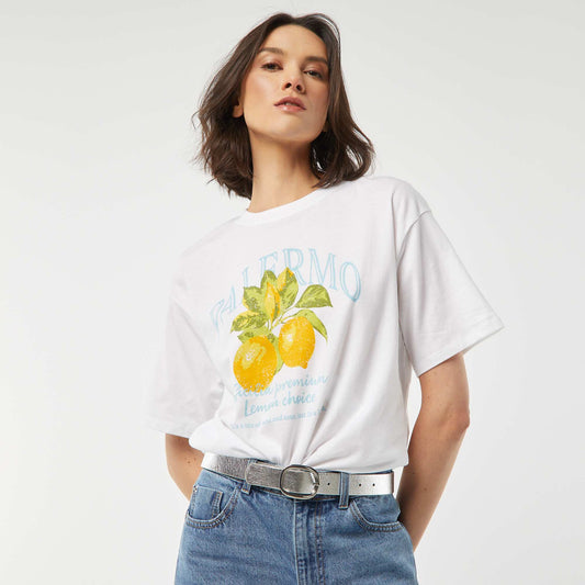Camiseta de punto estampada de manga corta BLANCO