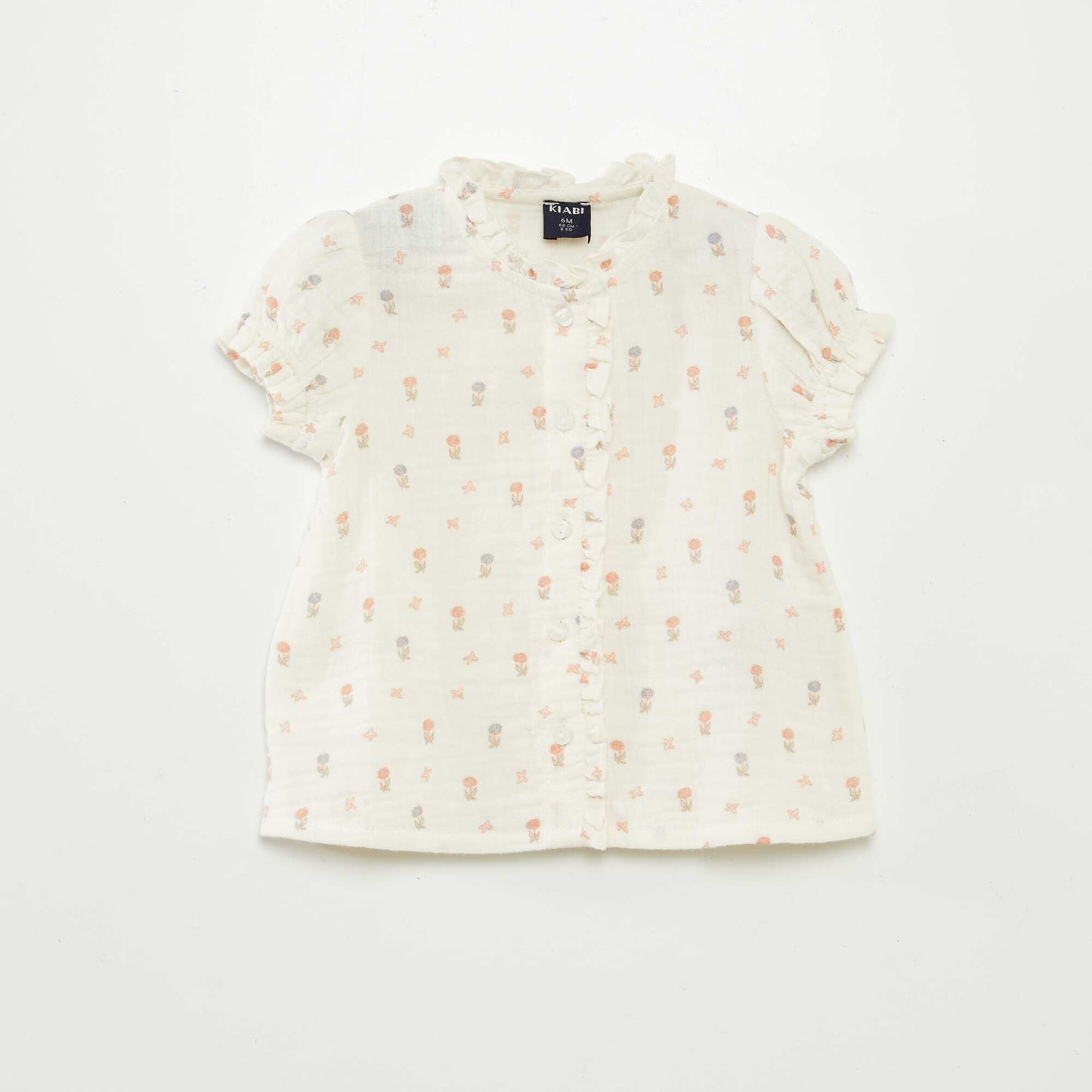 Blusa de manga corta de gasa de algodón BLANCO