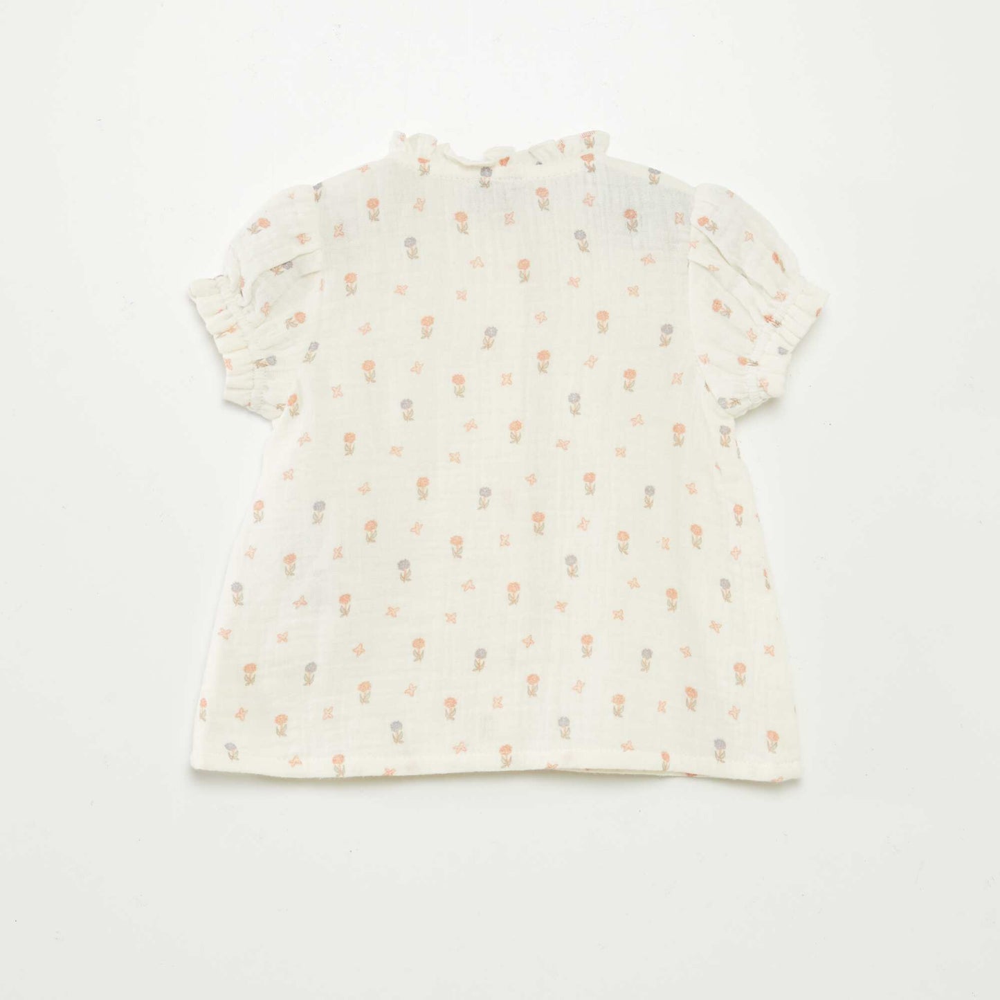 Blusa de manga corta de gasa de algodón BLANCO