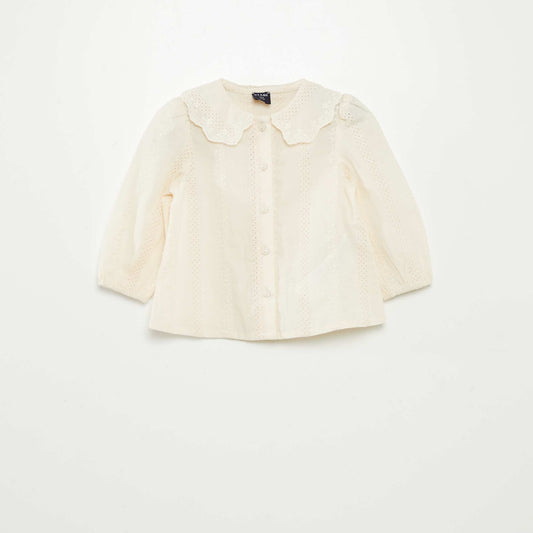 Blusa de gasa de algodón con bordado inglés BLANCO