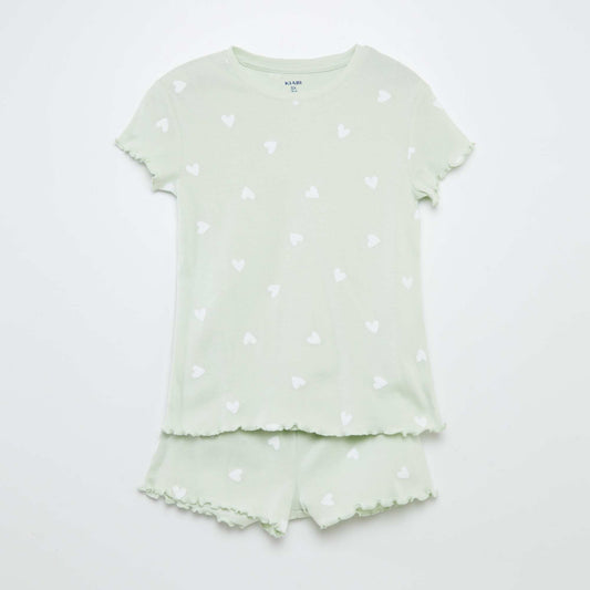 Pijama con camiseta + short con estampado y bordes festoneados - 2 piezas VERDE