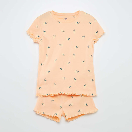 Pijama con camiseta + short con estampado y bordes festoneados - 2 piezas NARANJA