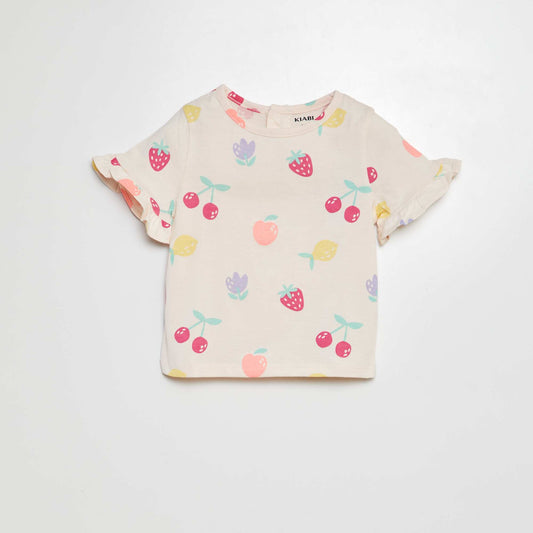Camiseta estampada de manga corta con volantes ROSA