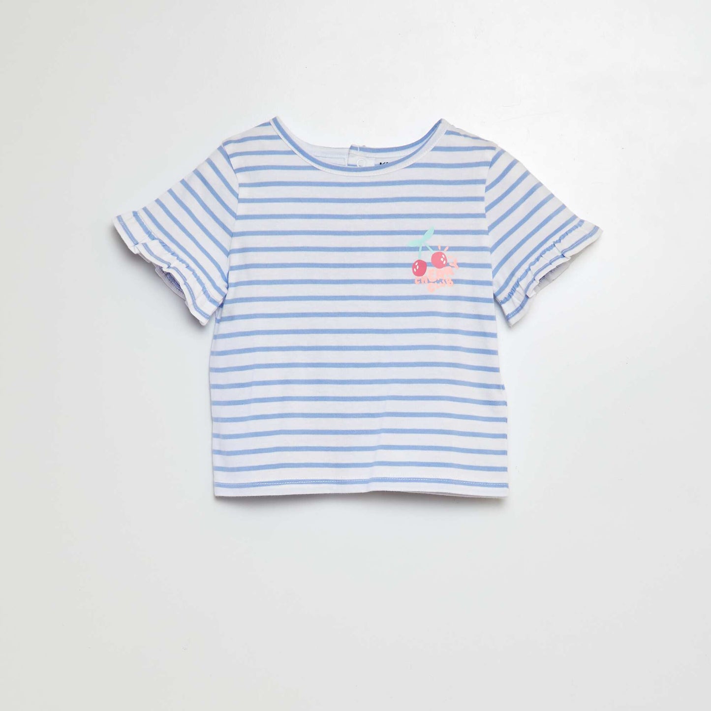 Camiseta estampada de manga corta con volantes BLANCO