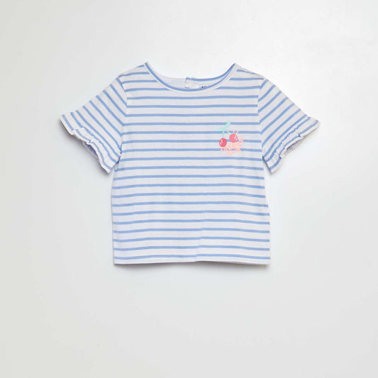 Camiseta estampada de manga corta con volantes BLANCO