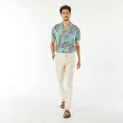 Pantalón chino recto de mezcla de lino BLANCO