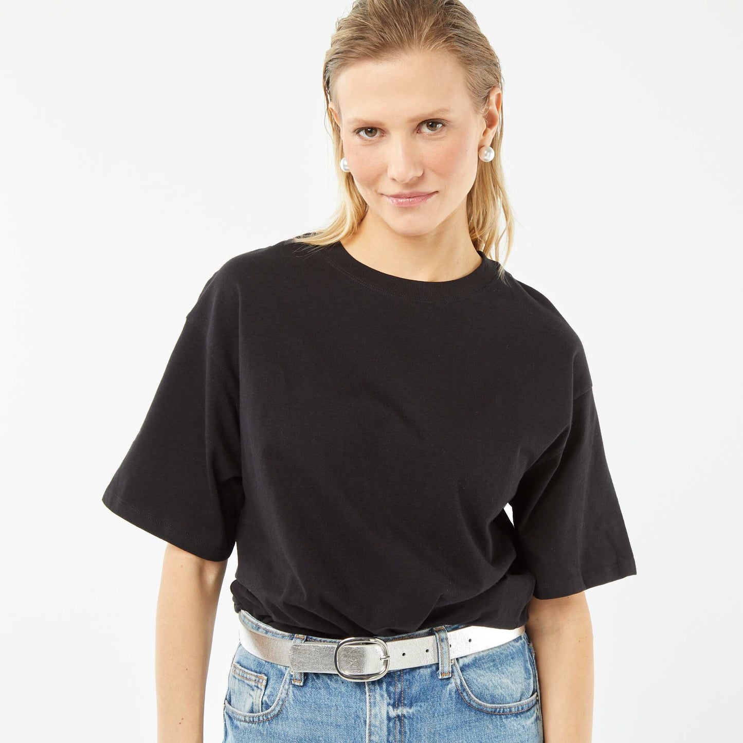 Camiseta oversize lisa de manga corta NEGRO