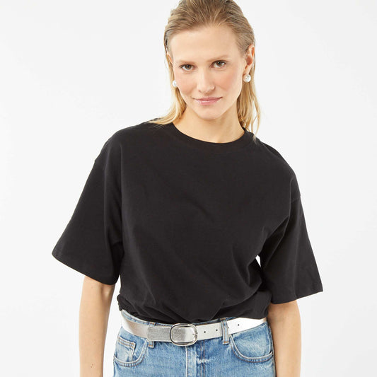 Camiseta oversize lisa de manga corta NEGRO