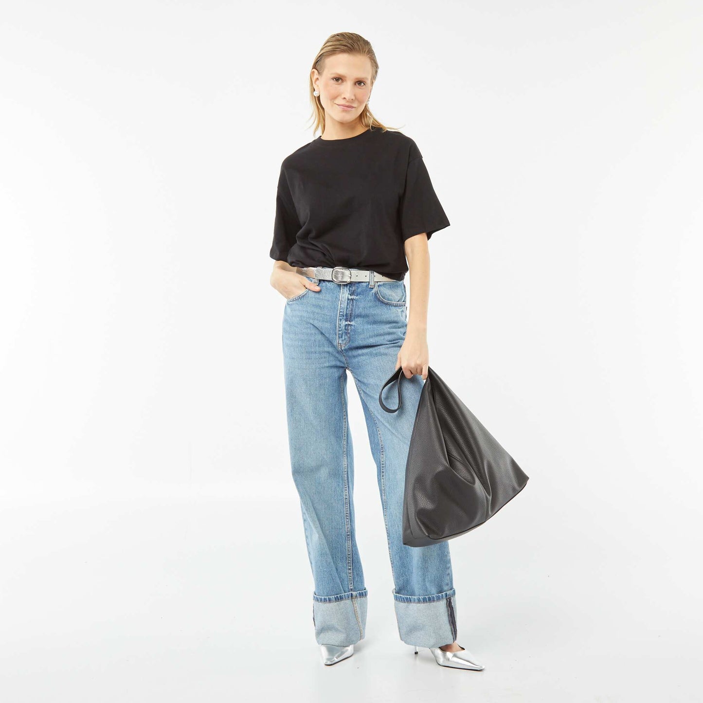 Camiseta oversize lisa de manga corta NEGRO