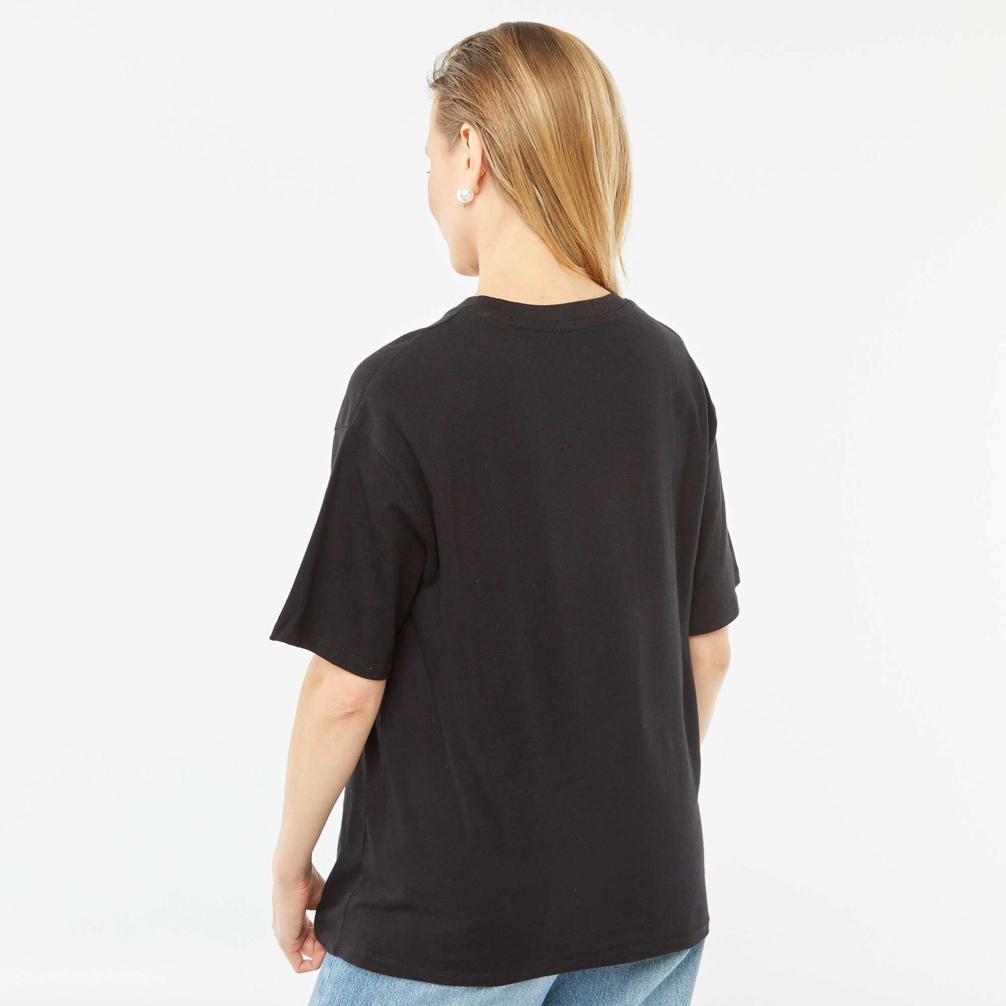 Camiseta oversize lisa de manga corta NEGRO