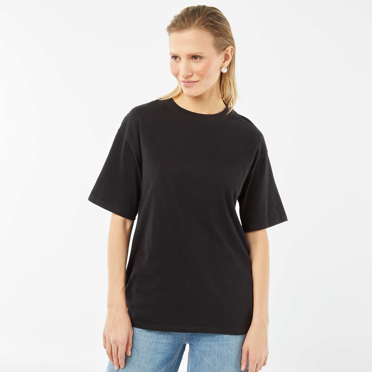Camiseta oversize lisa de manga corta NEGRO