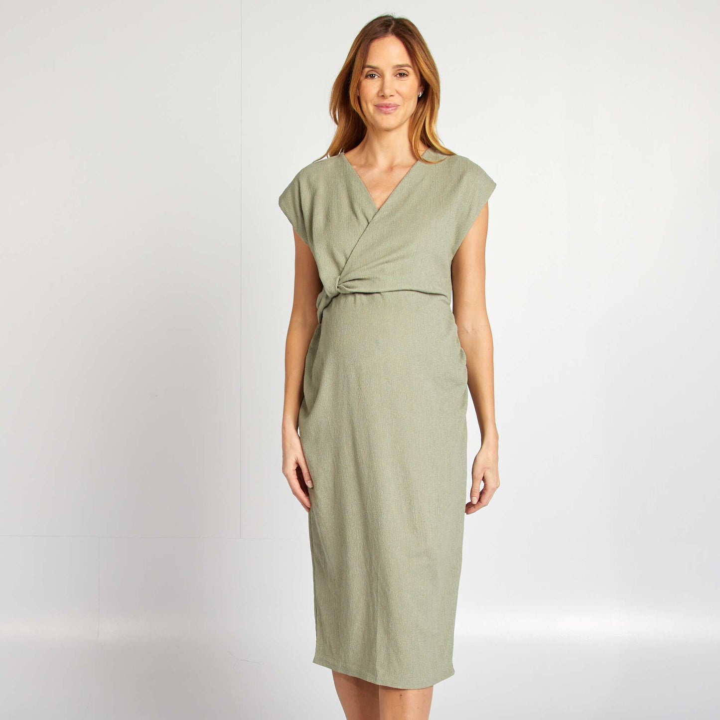Vestido de punto de crepé midi VERDE