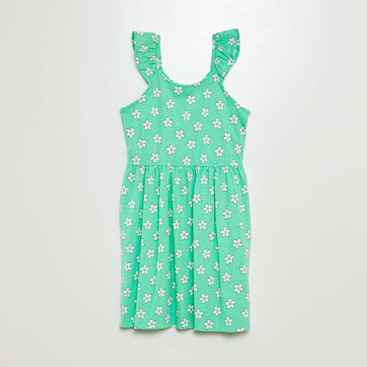 Vestido de tirantes con volantes y estampado VERDE