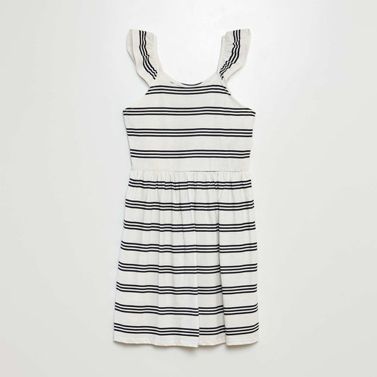 Vestido de tirantes con volantes y estampado AZUL