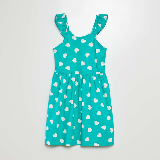 Vestido de tirantes con volantes y estampado VERDE