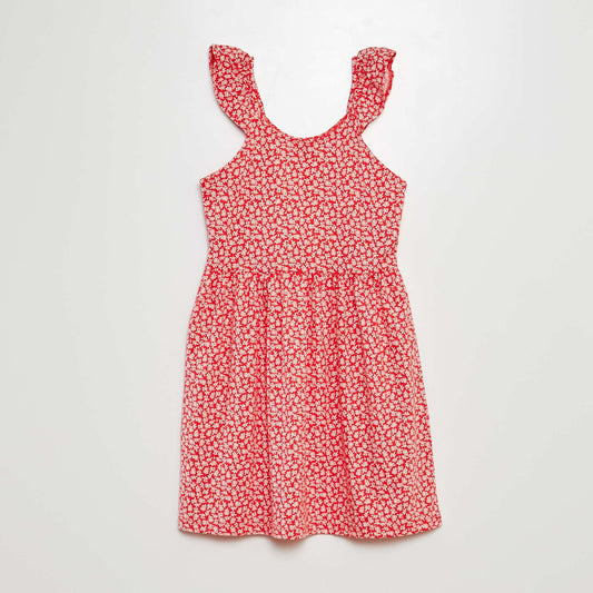 Vestido de tirantes con volantes y estampado ROJO