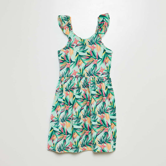 Vestido de tirantes con volantes y estampado VERDE