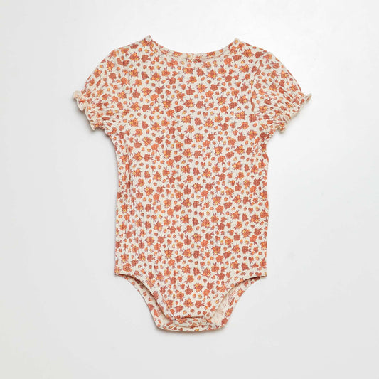 Body de canalé con estampado floral BLANCO