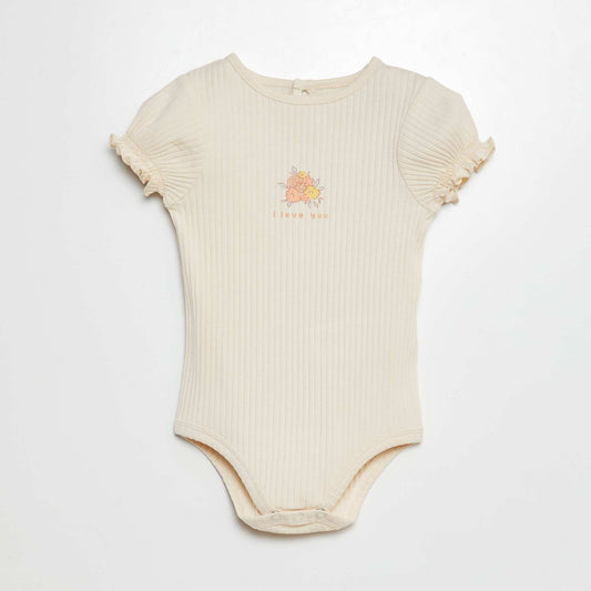 Body de canalé con estampado floral BLANCO