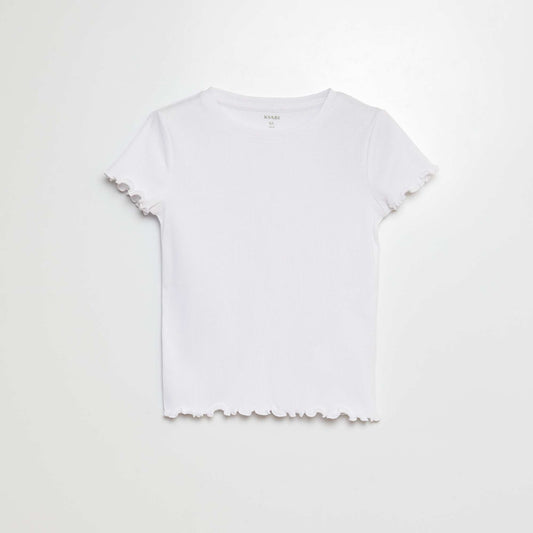 Camiseta de canalé con bordes ondulados BLANCO