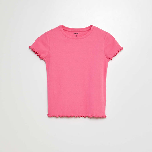 Camiseta de canalé con bordes ondulados ROSA
