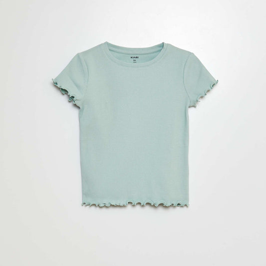 Camiseta de canalé con bordes ondulados VERDE