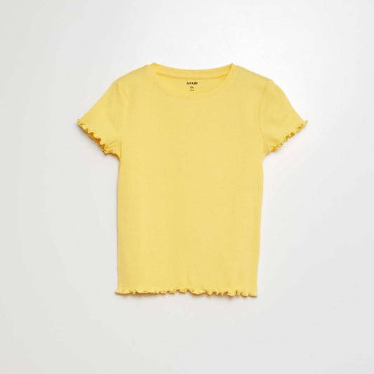 Camiseta de canalé con bordes ondulados AMARILLO