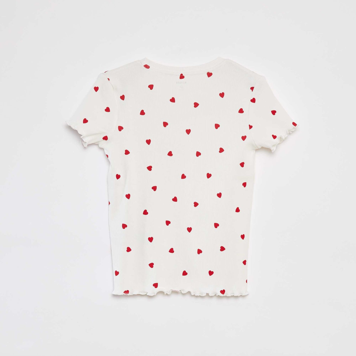 Camiseta de canalé con bordes ondulados y estampados BLANCO