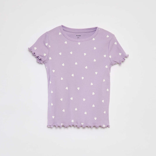 Camiseta de canalé con bordes ondulados y estampados PURPURA