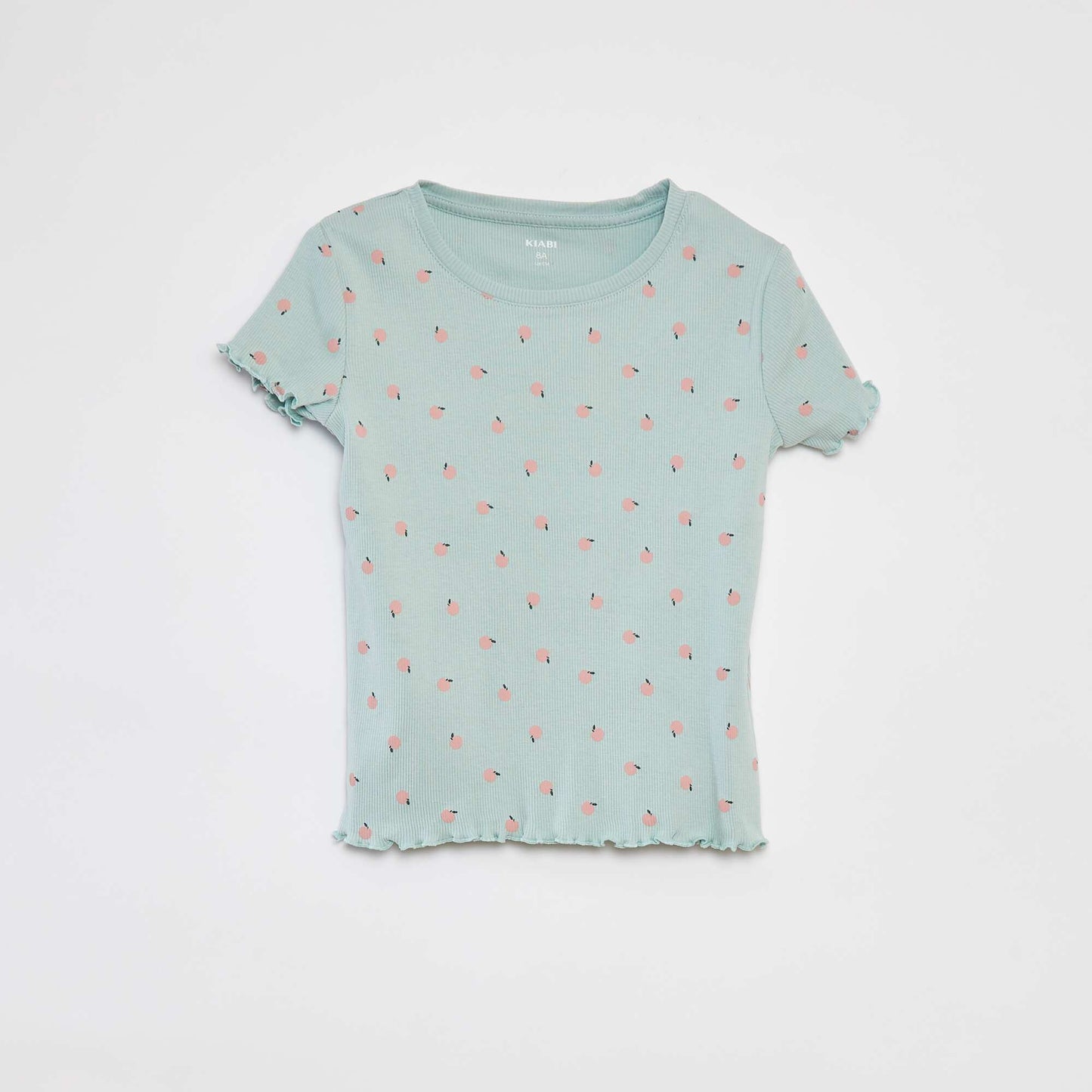 Camiseta de canalé con bordes ondulados y estampados VERDE