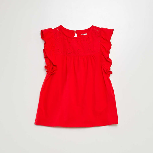 Camiseta con bordado inglés ROJO