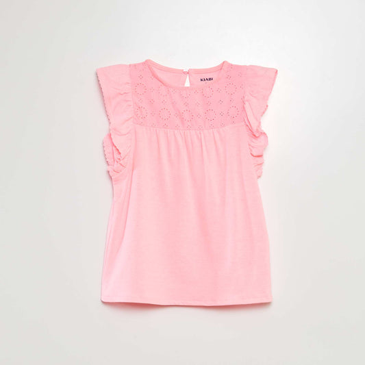 Camiseta con bordado inglés ROSA