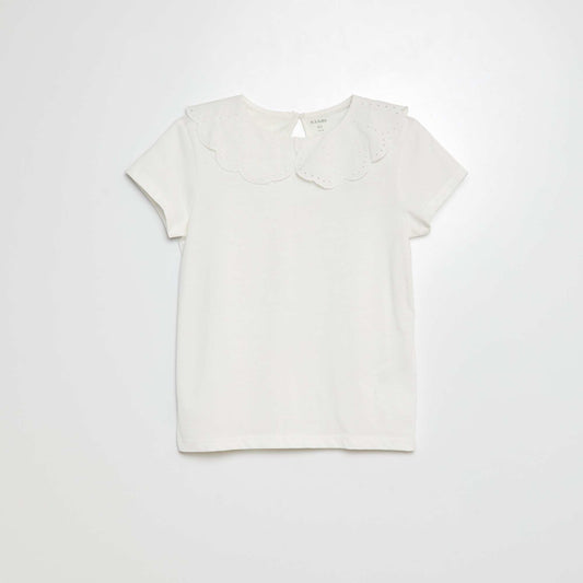 Camiseta de manga corta con bordado inglés BLANCO