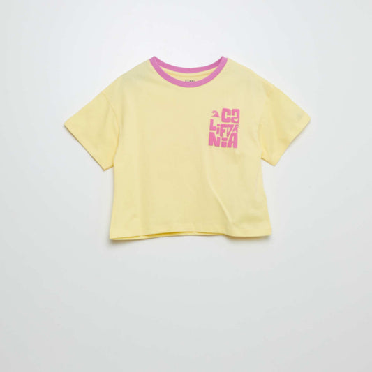Camiseta de manga corta con cuello redondo estampada AMARILLO