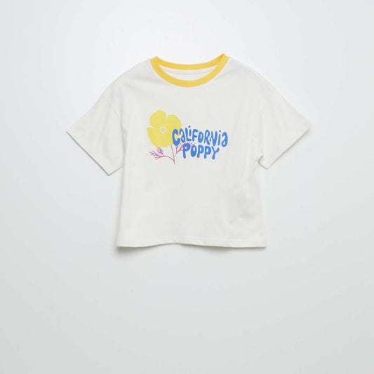 Camiseta de manga corta con cuello redondo estampada BLANCO