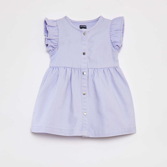 Vestido jean con manga corta con volante PURPURA